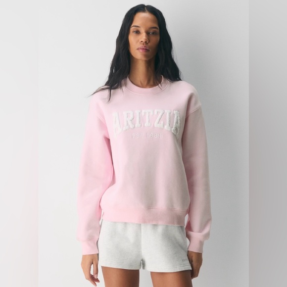Aritzia Tops - Aritzia Cozy Sweatfleece Perfect Crew Light Pink Crewneck Sweatshirt